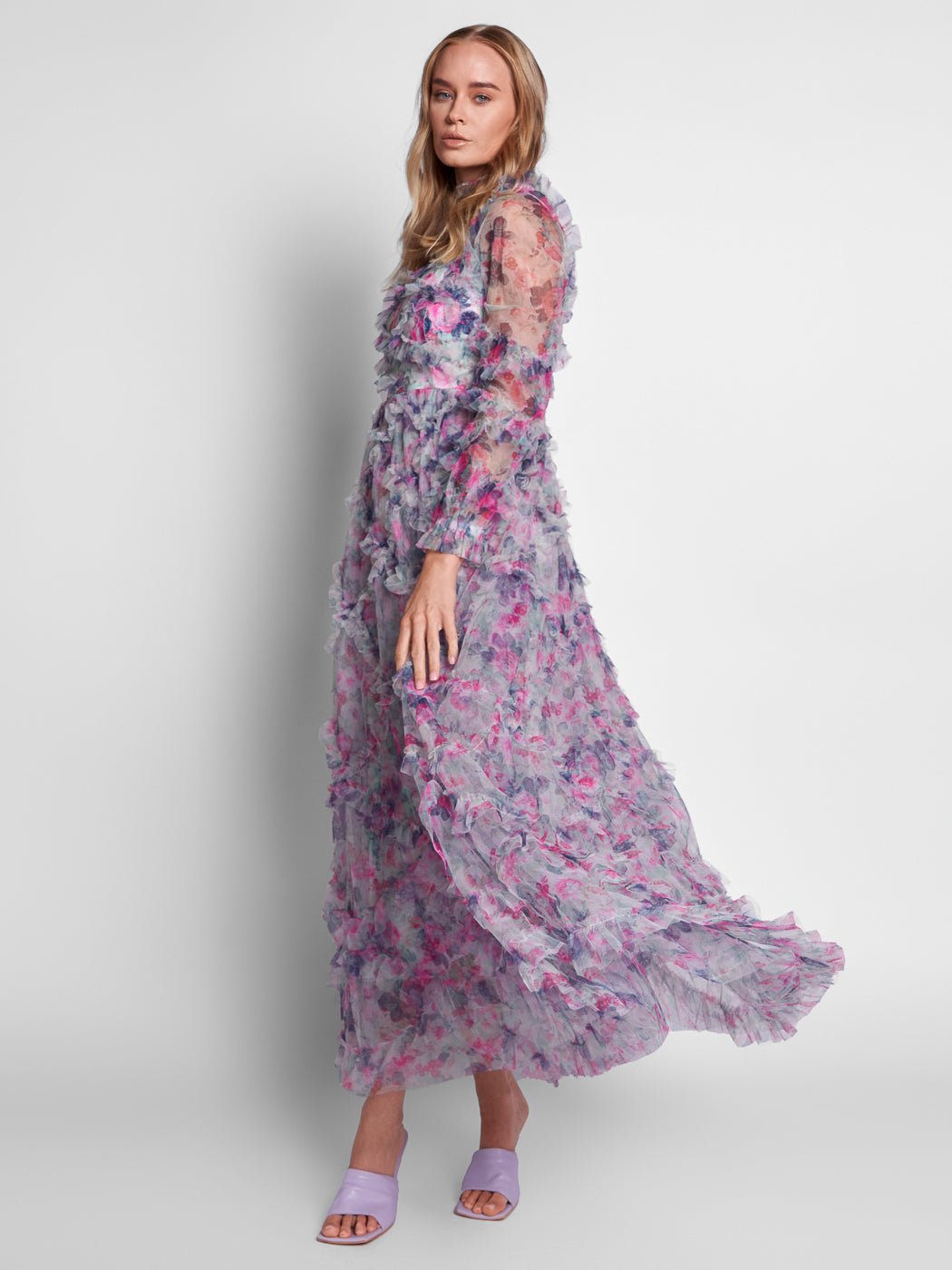 Mesh Ruffles Rexana Mesh Ruffles Flowers Dress | Glory Connection