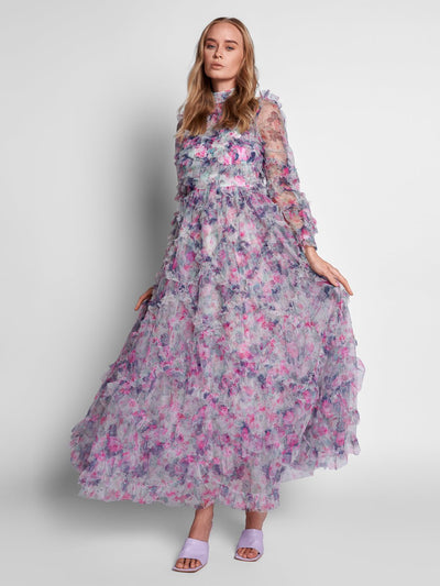 Rexana Mesh Ruffles Flowers Dress