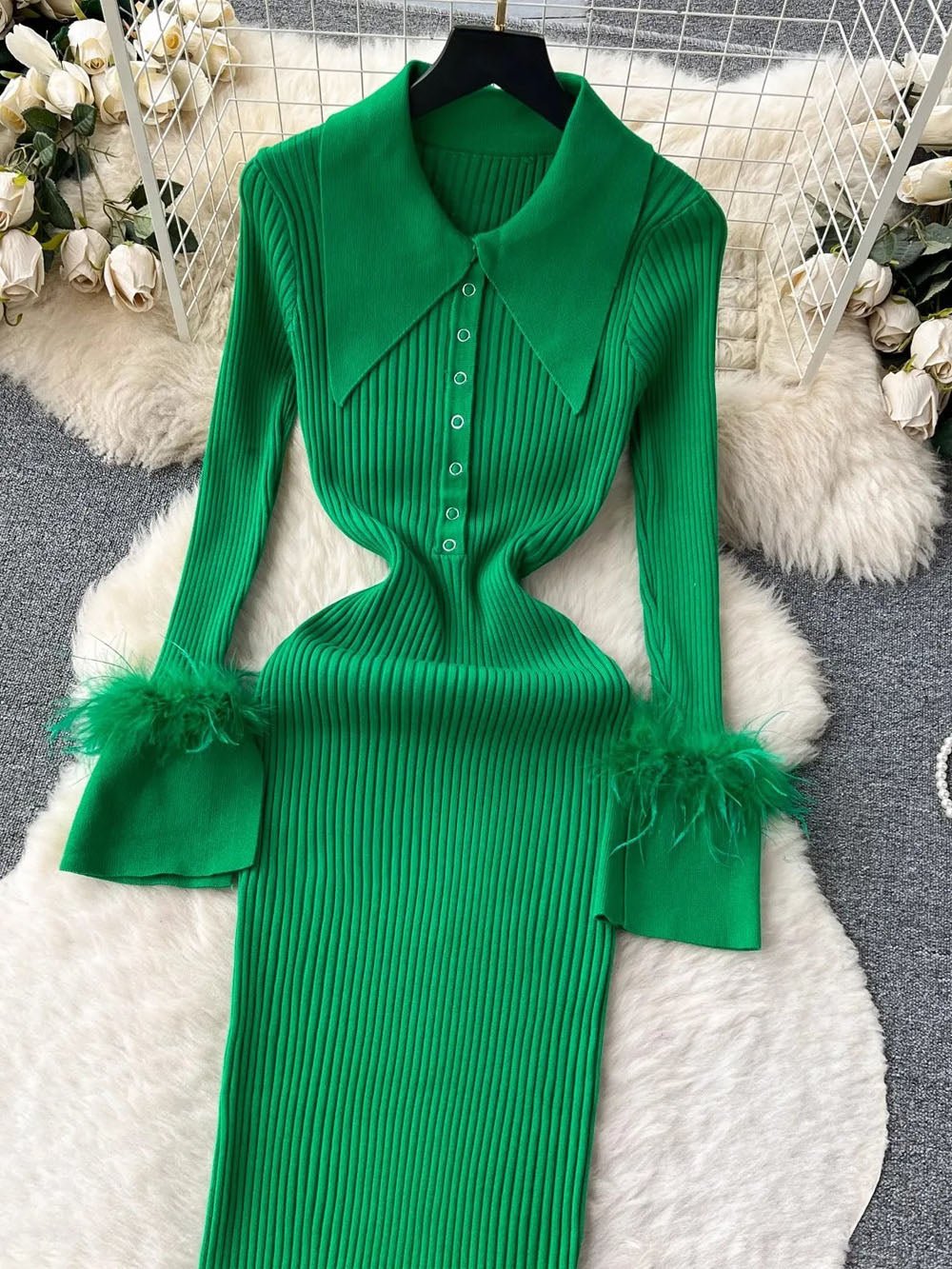 Shelby Feather Knitted Midi Dress