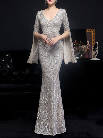 Sienna Sequin Cape Sleeve Gown