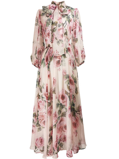Rosalie Floral Tie-Neck Maxi Dress
